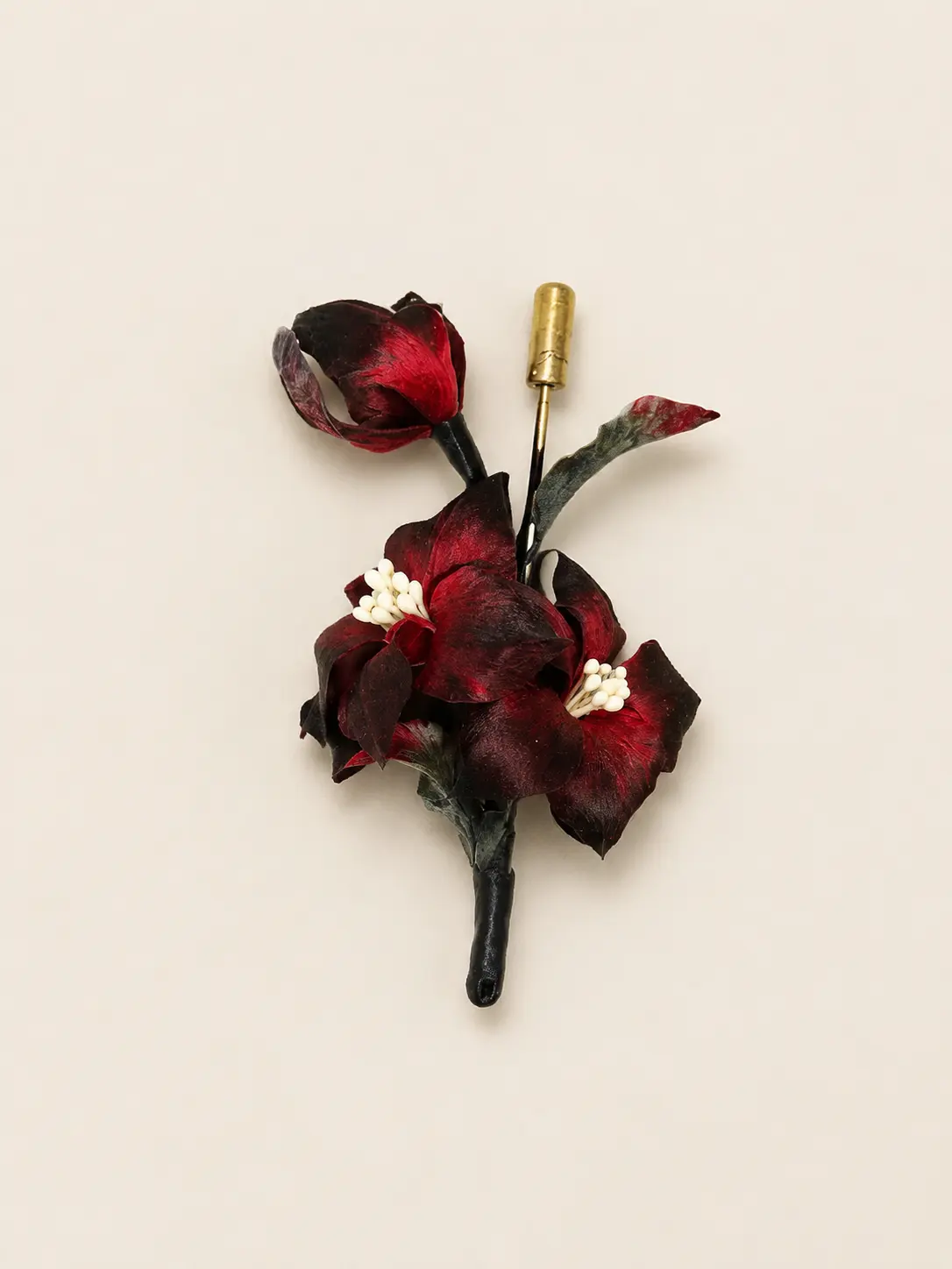 CRIMSON VEIL Handcrafted Silk Flower Brooch