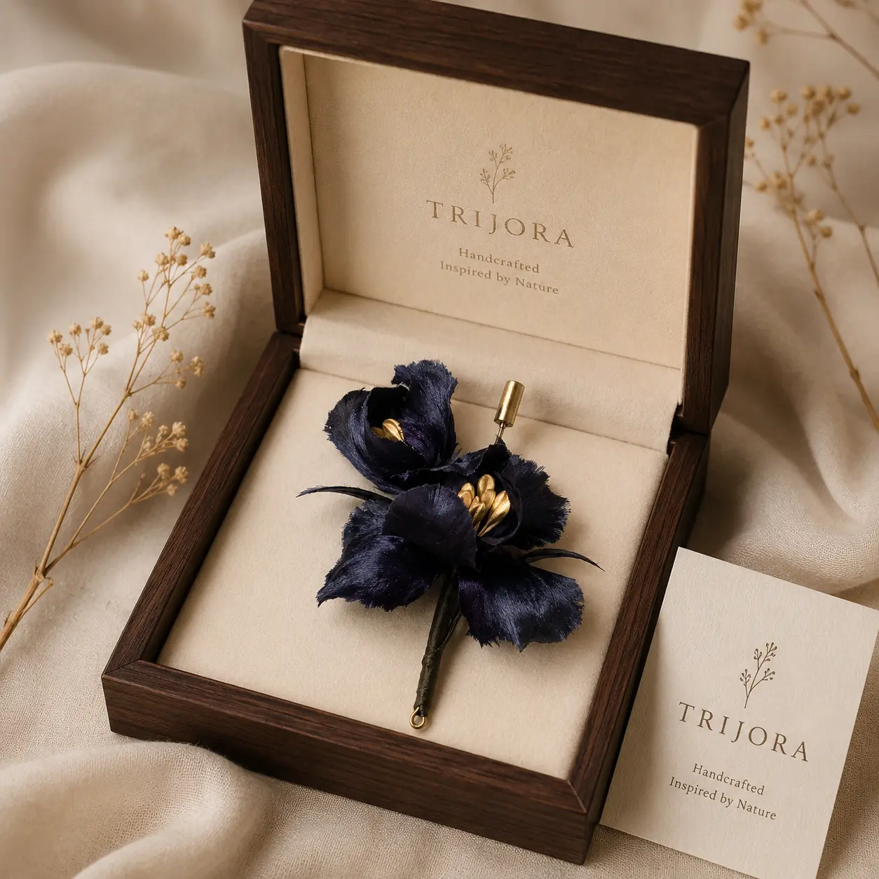 MIDNIGHT BLOOM Handcrafted Floss Flower Brooch detail 5