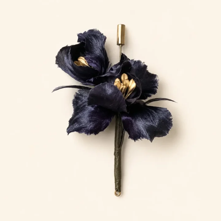 MIDNIGHT BLOOM Handcrafted Floss Flower Brooch