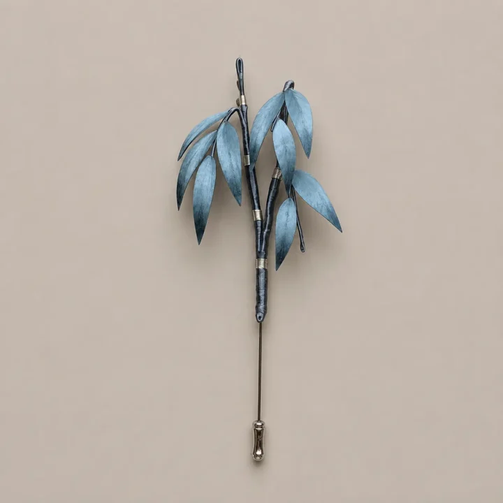 Bamboo in Blue — Handcrafted Silk Brooch