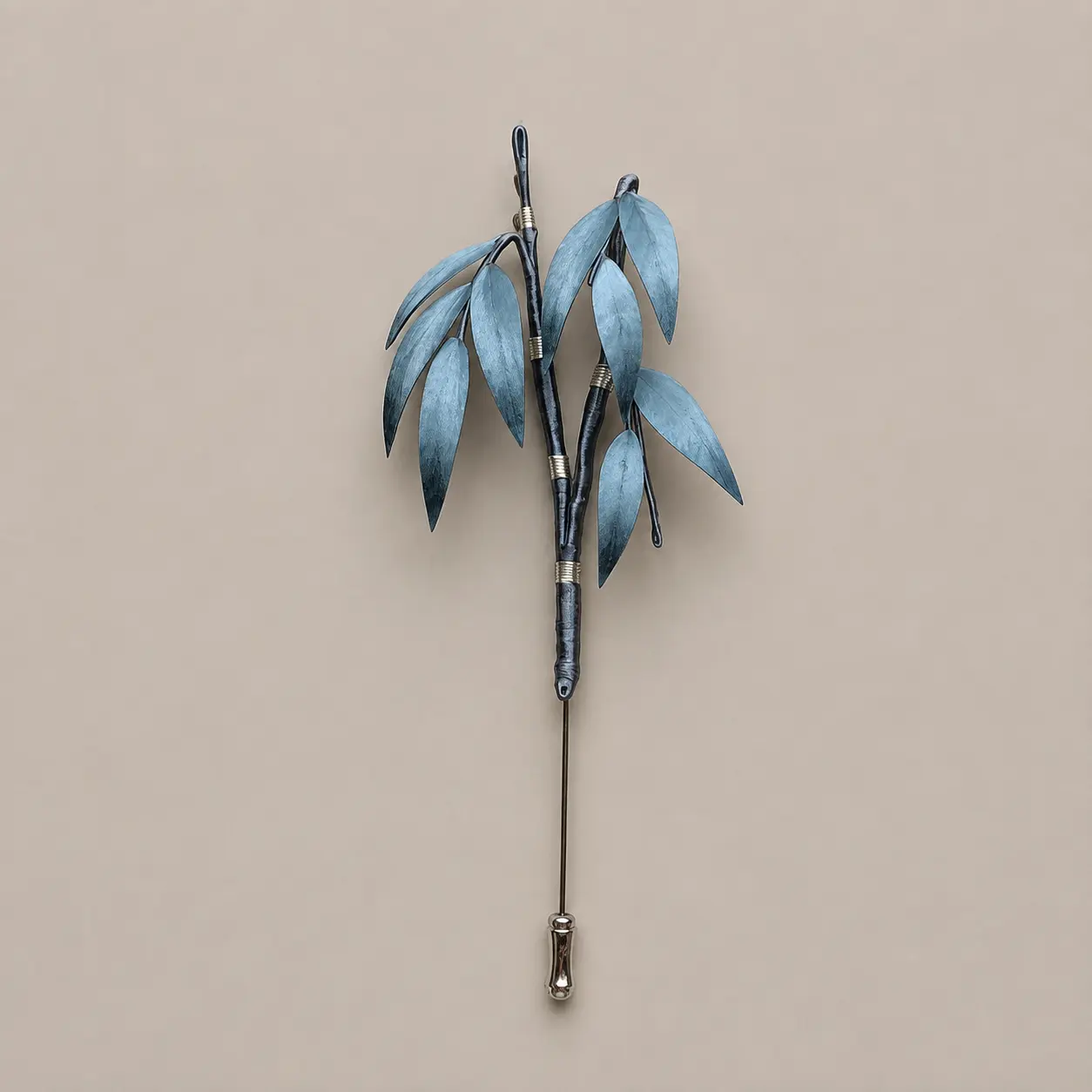 Bamboo in Blue — Handcrafted Silk Brooch