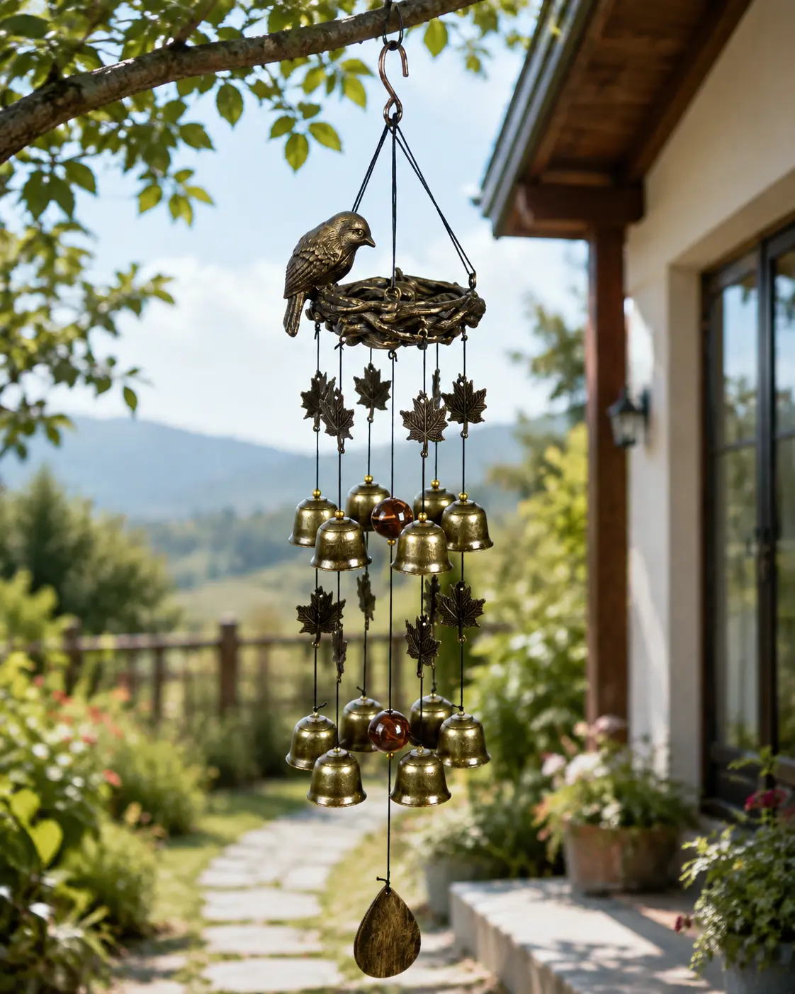 Vintage Bird Nest Wind Chime detail 2