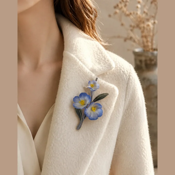 Blue Meadow Ronghua Silk Brooch styled or worn view