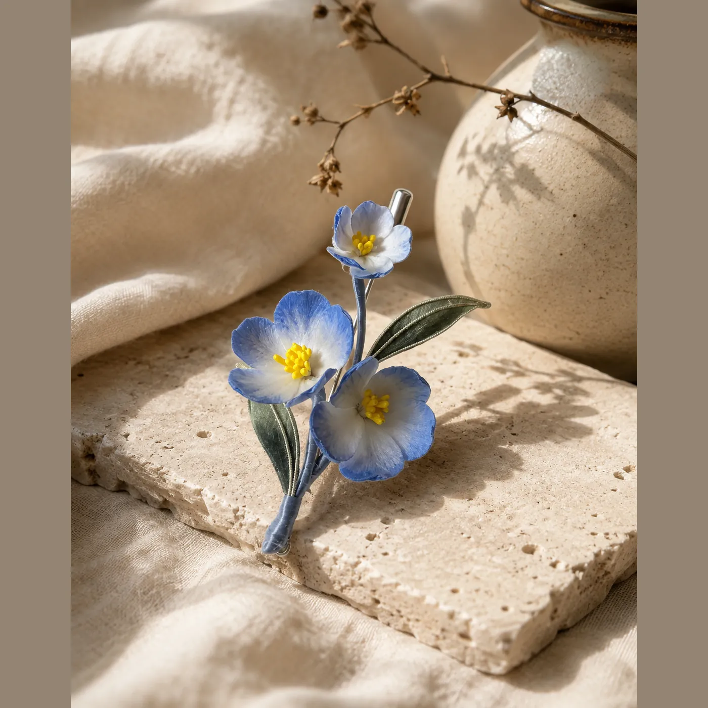 Blue Meadow Ronghua Silk Brooch detail 3