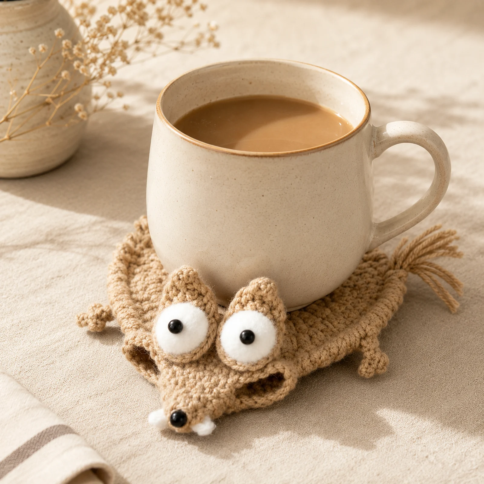 Mischief Fox Crochet Cup Coaster detail 3