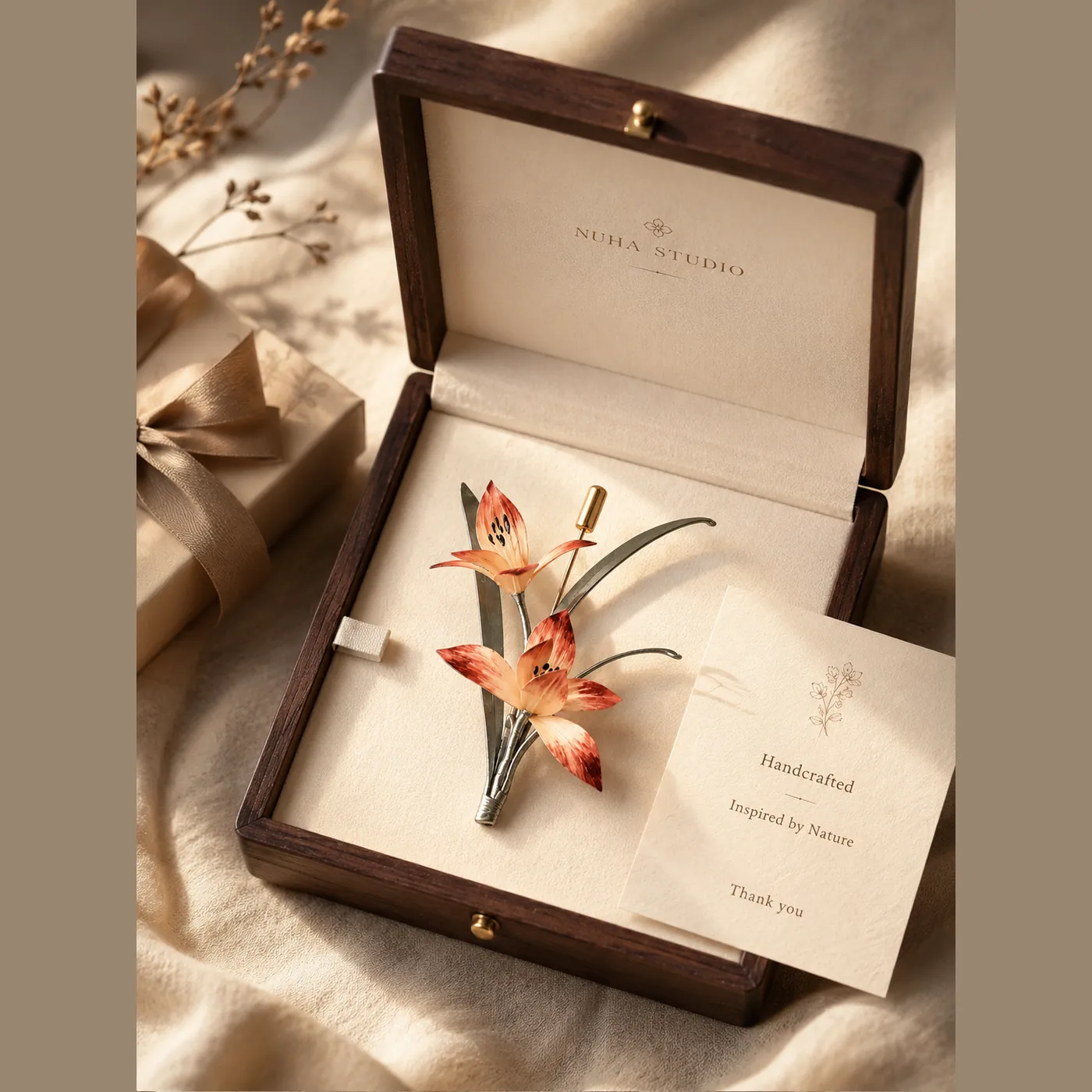 Three-Color Floral Spray Ronghua Brooch detail 5