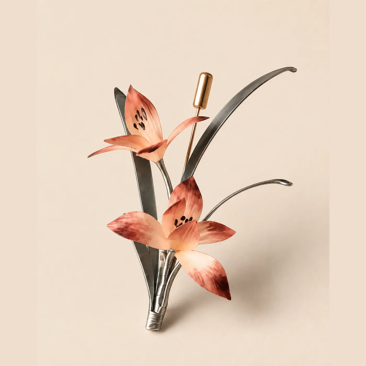 Three-Color Floral Spray Ronghua Brooch detail 6