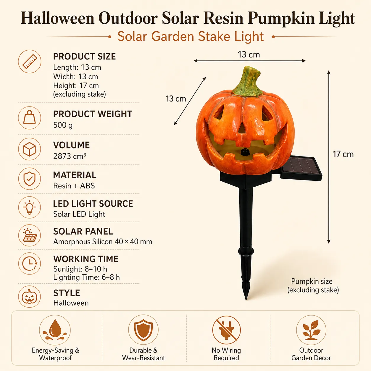 Halloween Solar Resin Pumpkin Light Collection detail 5