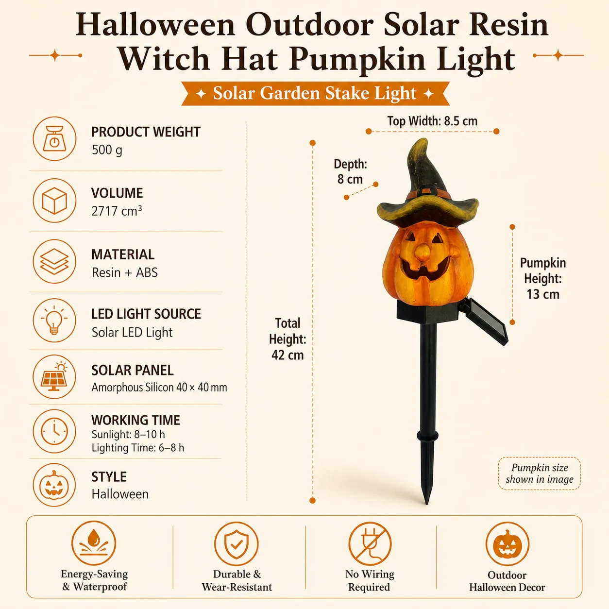 Halloween Solar Resin Pumpkin Light Collection detail 6