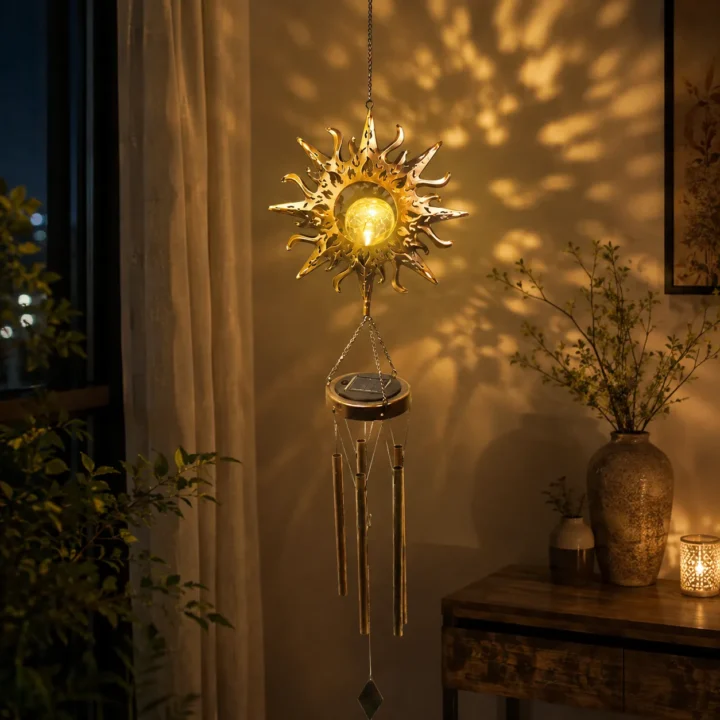 Sun Solar Wind Chime Hanging Light styled or worn view