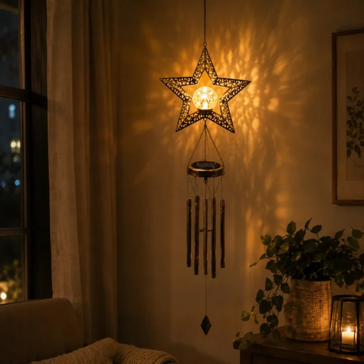 Star Solar Wind Chime Hanging Light styled or worn view