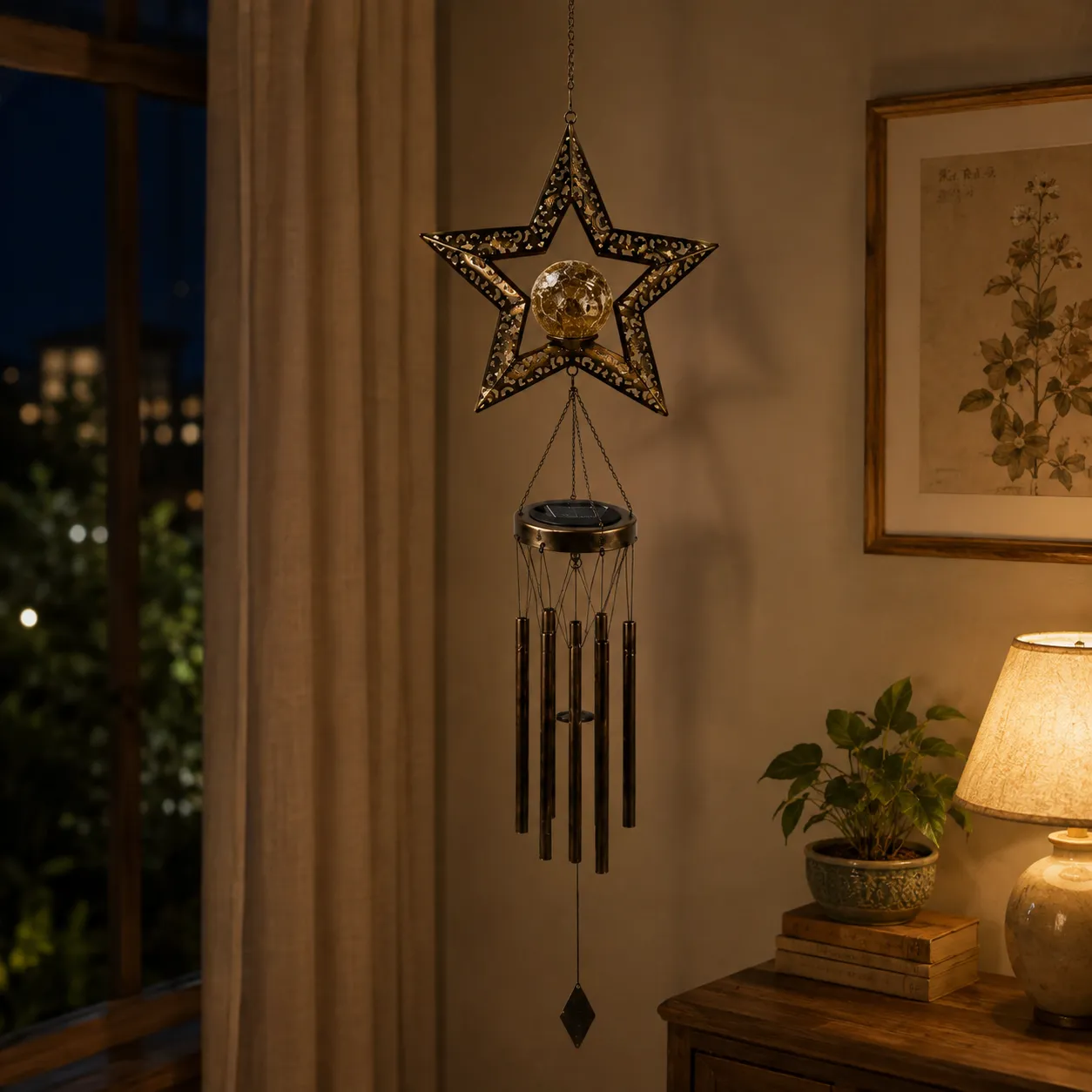 Star Solar Wind Chime Hanging Light detail 4