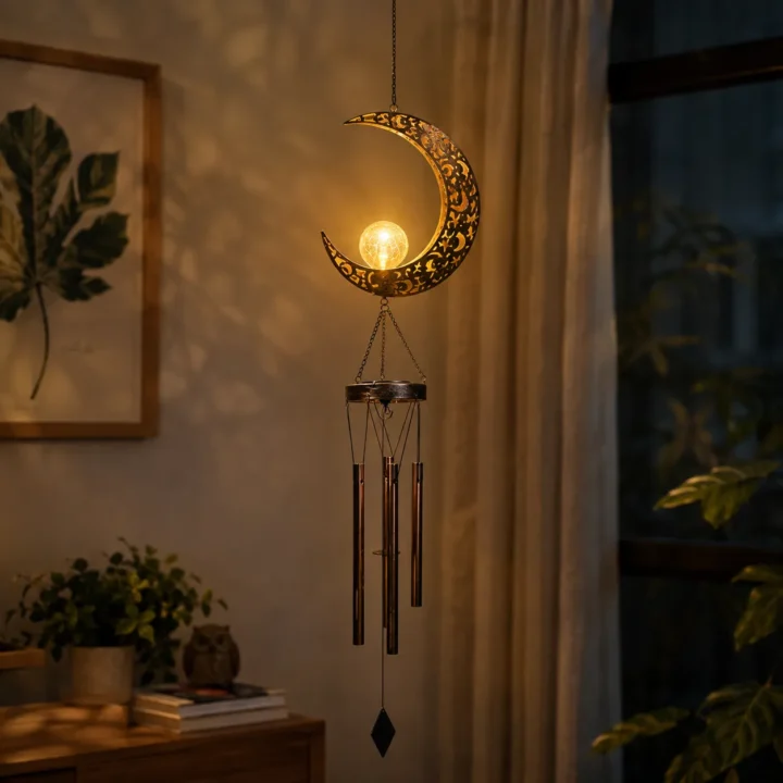 Moon Solar Wind Chime Hanging Light styled or worn view