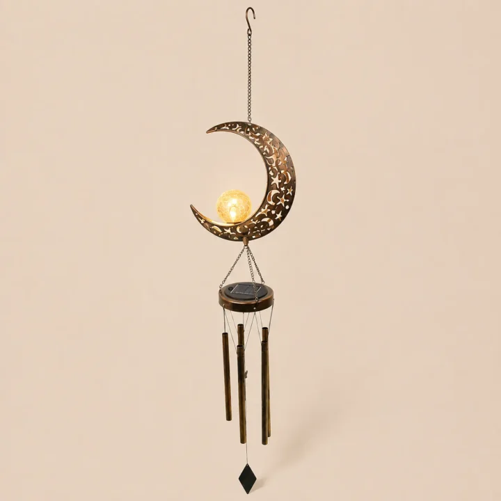 Moon Solar Wind Chime Hanging Light