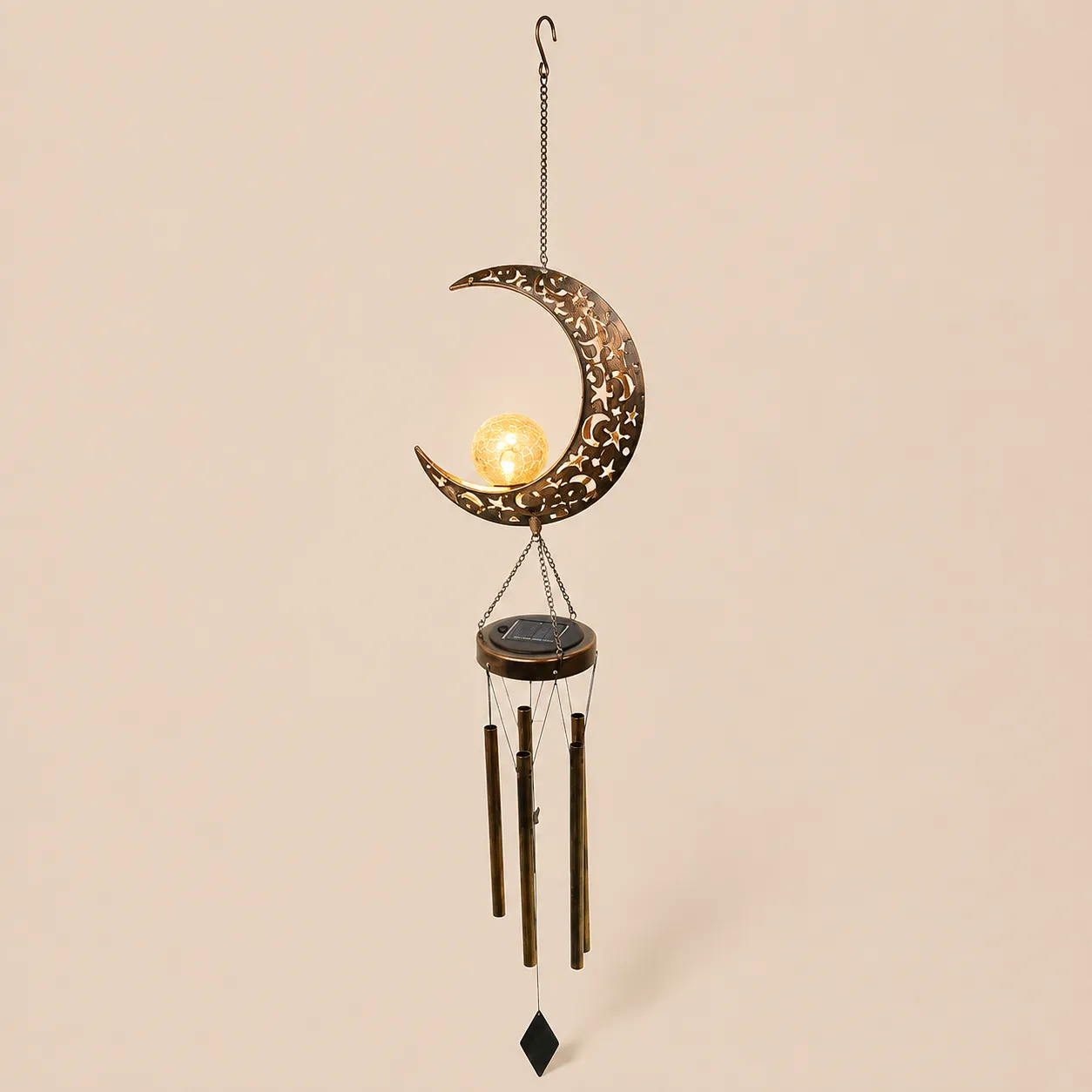 Moon Solar Wind Chime Hanging Light