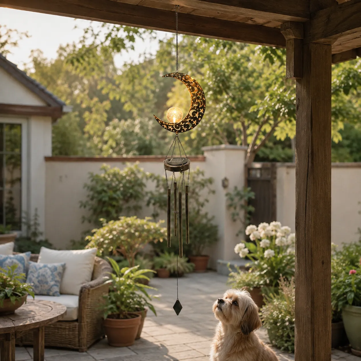 Moon Solar Wind Chime Hanging Light detail 4