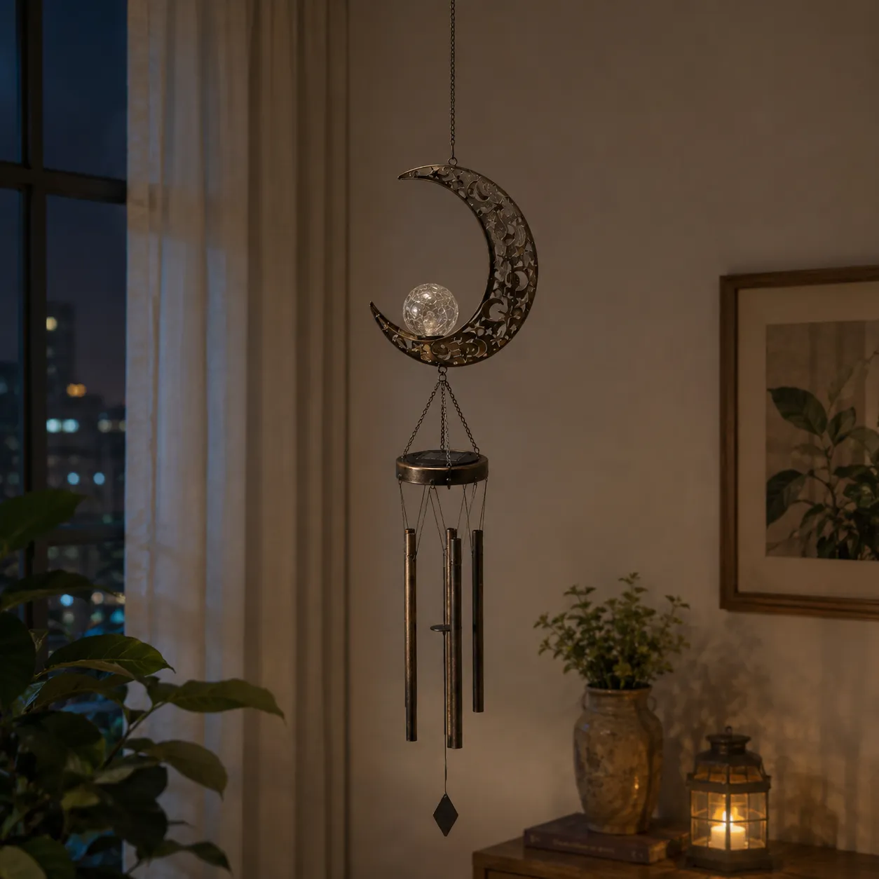 Moon Solar Wind Chime Hanging Light detail 5